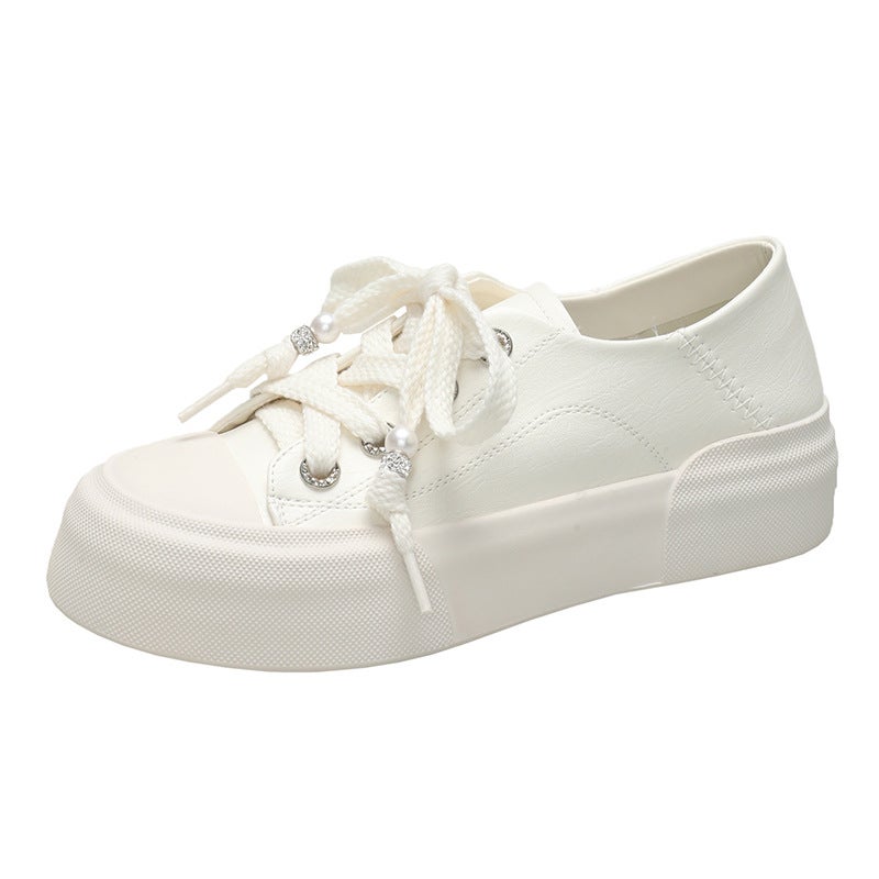 Style Platform Platform Simple Small White Shoes Single-Layer Shoes Niche Round Head Lace-Up Sports Casual Sneakers For Women - Image 1
