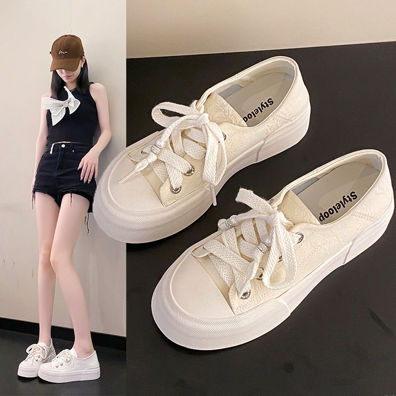 Style Platform Platform Simple Small White Shoes Single-Layer Shoes Niche Round Head Lace-Up Sports Casual Sneakers For Women - Image 2