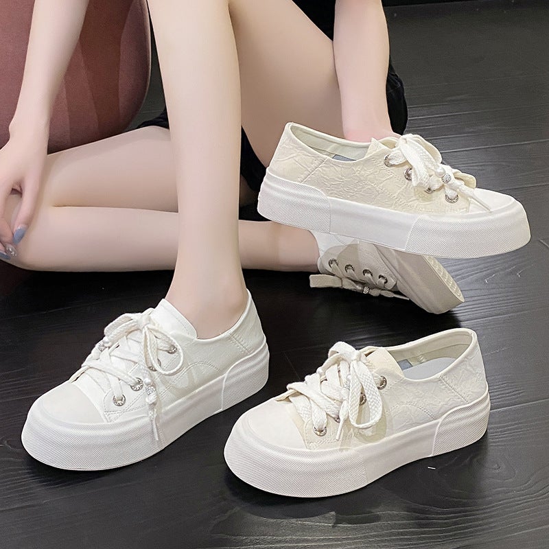 Style Platform Platform Simple Small White Shoes Single-Layer Shoes Niche Round Head Lace-Up Sports Casual Sneakers For Women - Image 4