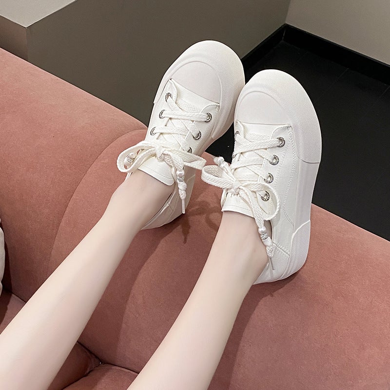 Style Platform Platform Simple Small White Shoes Single-Layer Shoes Niche Round Head Lace-Up Sports Casual Sneakers For Women - Image 3