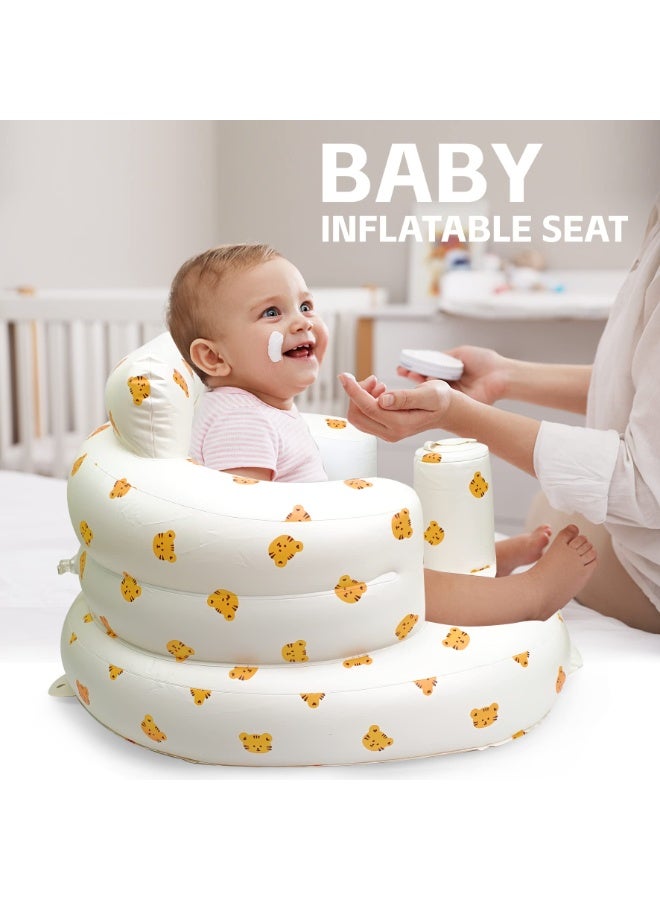 دايتويز كرسي أطفال قابل للنفخ، مقعد أطفال قابل للنفخ للأطفال من عمر ٣ أشهر فما فوق، كرسي صيفي قابل للنفخ مع مضخة هواء مدمجة، مقعد بومبو لتعلم الجلوس، اللعب، التخييم، النمر. - Image 3