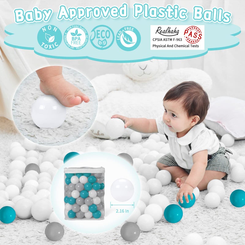 Realhaha Ball Pit Balls 100 Play Balls Plastic Balls for Baby Girls Toddlers Kids Play Tent Pool Playhouse Playpen Party Decoration Dark Green Gray White - Image 3