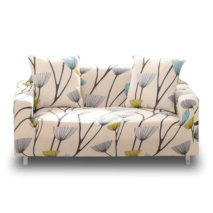 PRINTED SOFA COVER STRETCH COUCH COVER SOFA SLIPCOVERS FOR COUCHES AND LOVESEATS WITH TWO FREE PILLOW CASE BEIGE LOVESEAT