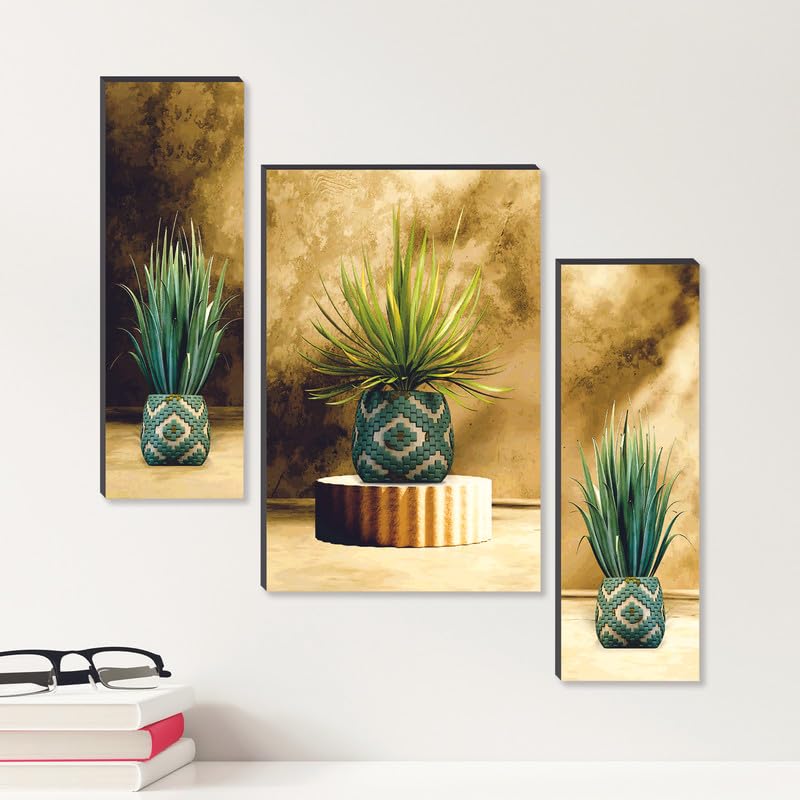 SAF Set Of 3 Flower Pot Modern Art Digital Reprint Self Adeshive Wall Painting For Home Decoration, Wall Decoration, Living Room Sanf-S-Jm35059 - Wood - Image 3