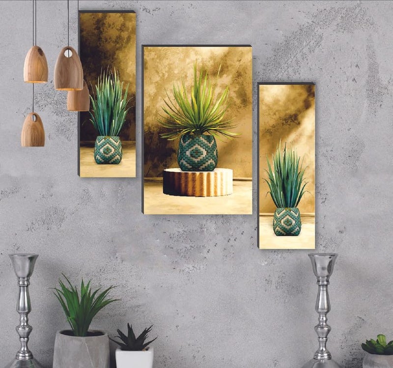 SAF Set Of 3 Flower Pot Modern Art Digital Reprint Self Adeshive Wall Painting For Home Decoration, Wall Decoration, Living Room Sanf-S-Jm35059 - Wood - Image 2