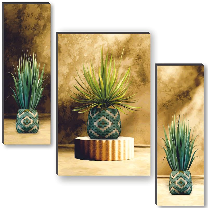 SAF Set Of 3 Flower Pot Modern Art Digital Reprint Self Adeshive Wall Painting For Home Decoration, Wall Decoration, Living Room Sanf-S-Jm35059 - Wood - Image 1
