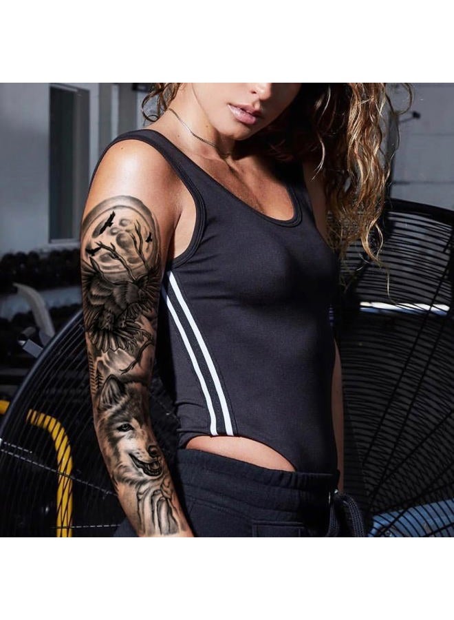Kotbs 6 Sheets Realistic Lion King Long Full Temporary Tattoos for Women Men Kids Adults, Large Wolf Animal Fake Temporary Tattoo Sleeves Waterproof Leg Arm Temp Tatoos Fake Tattoos - Image 4