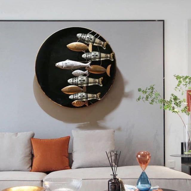 ZOVE Modern Handcrafted Fish Design Metal Wall Decor Perfect for Living Room//Drawing Room//Hotel // Restaurant // (Colour: Multicolour) (Size: 29 x 29 INCH) - Image 1
