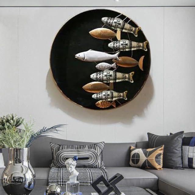 ZOVE Modern Handcrafted Fish Design Metal Wall Decor Perfect for Living Room//Drawing Room//Hotel // Restaurant // (Colour: Multicolour) (Size: 29 x 29 INCH) - Image 2