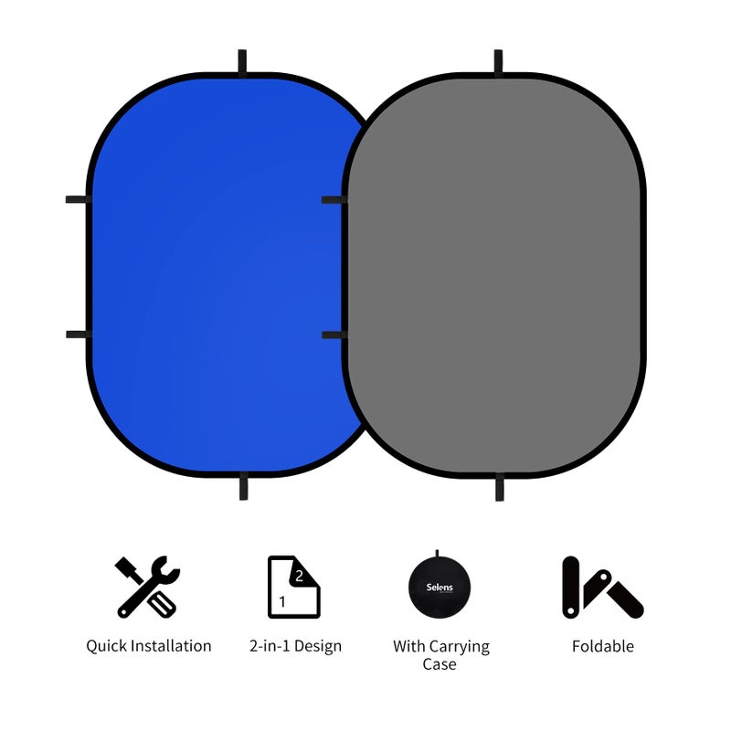 Selens Selens Collapsible Backdrop 59x78.7inches Pop Up Blue Grey Background with Carrying Bag for YouTube Streaming Photo Studio Portrait Photography Background Double Sided Backdrop Pop Up Screen 2 in 1 - Image 2