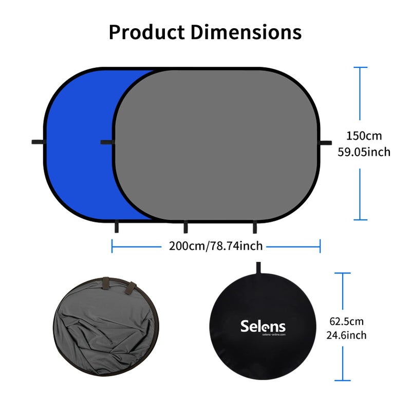 Selens Selens Collapsible Backdrop 59x78.7inches Pop Up Blue Grey Background with Carrying Bag for YouTube Streaming Photo Studio Portrait Photography Background Double Sided Backdrop Pop Up Screen 2 in 1 - Image 5