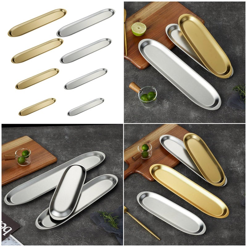 Stainless Steel Rustproof Striped Serving Platter Narrow Pattern Appetizer Dish For Parties Picnics Size B - Image 3