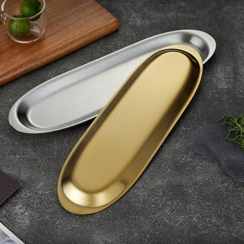 Stainless Steel Rustproof Striped Serving Platter Narrow Pattern Appetizer Dish For Parties Picnics Size B - Image 4