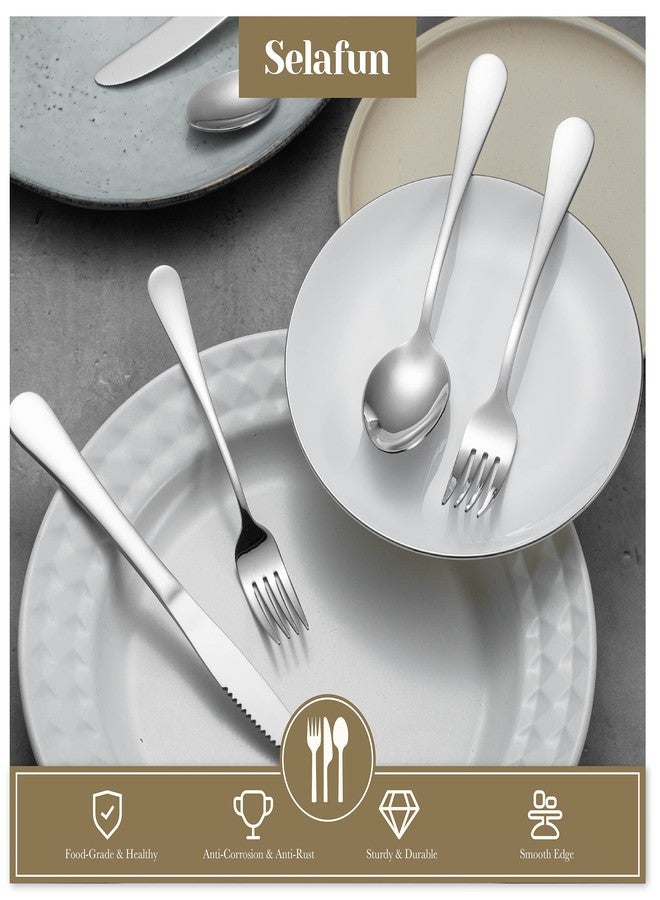 Selafun 24 Piece Silver Flatware Set.Stainless Steel Silverware Set.Titanium Plating Tableware Cutlery Set. Utensil Set for Kitchens. Dishwasher Safe(Service for 4) - Image 4
