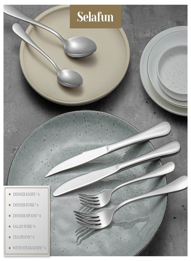 Selafun 24 Piece Silver Flatware Set.Stainless Steel Silverware Set.Titanium Plating Tableware Cutlery Set. Utensil Set for Kitchens. Dishwasher Safe(Service for 4) - Image 3