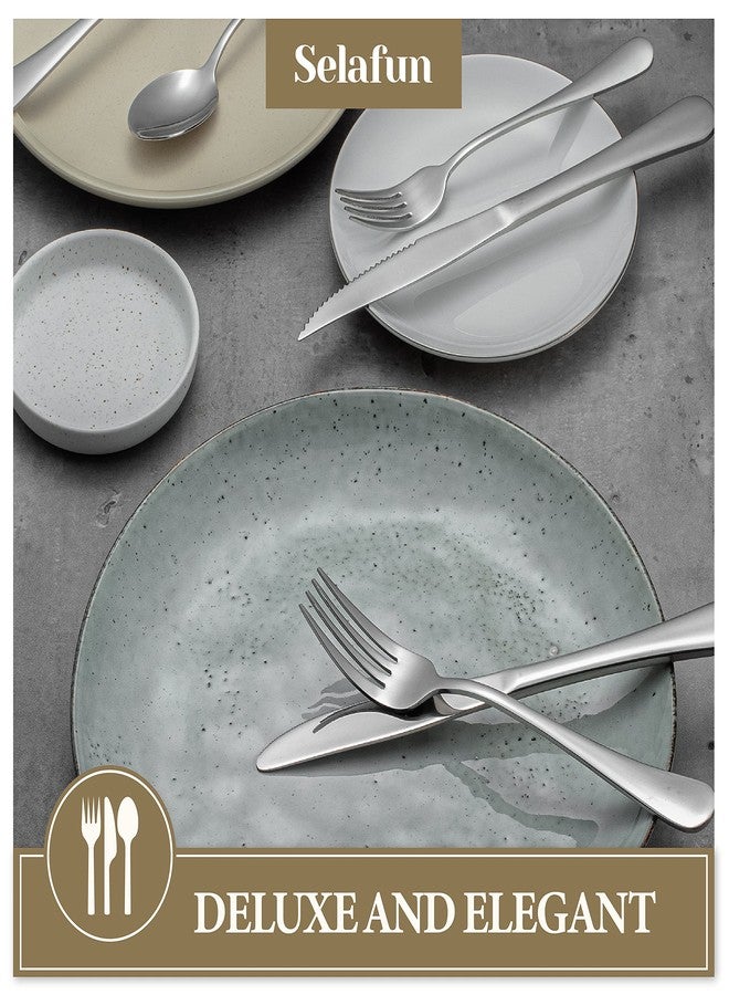 Selafun 24 Piece Silver Flatware Set.Stainless Steel Silverware Set.Titanium Plating Tableware Cutlery Set. Utensil Set for Kitchens. Dishwasher Safe(Service for 4) - Image 5