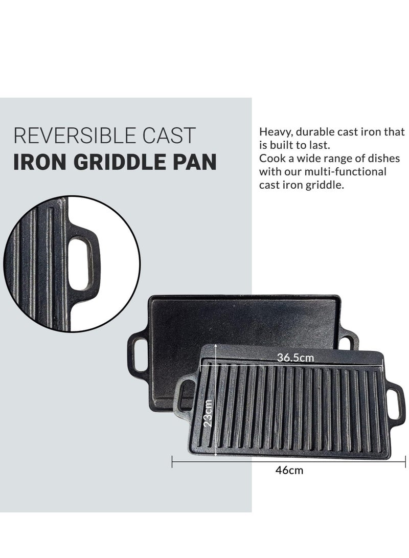 Black Rock Grill Cast Iron Griddle Reversible Grill Pan BBQ Plate 46cm x 23cm - Image 2