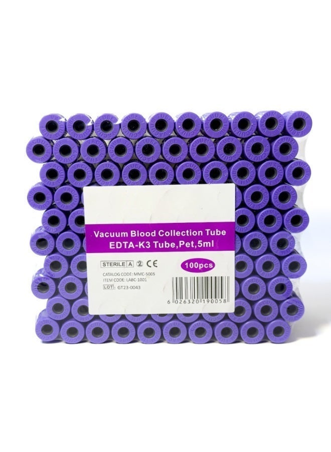 MF LAB EDTA-K3 Blood Collection Vacuum Tube, PET, 13x75mm, 5ML | Purple cap, - Image 2