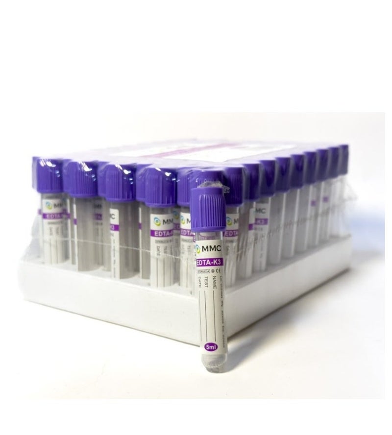 MF LAB EDTA-K3 Blood Collection Vacuum Tube, PET, 13x75mm, 5ML | Purple cap, - Image 1