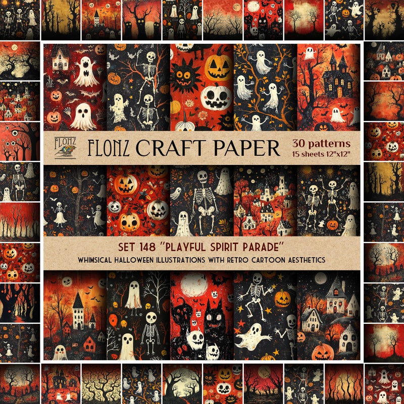 Scrapbook Paper (30 pages 12"x12") Spooky Haunt: Chilling Halloween Blood and Skull Designs for Creepy and Gory Paper Creations FLONZ Vintage Styled Double Sided Paper Pad for Craft Cardmaking