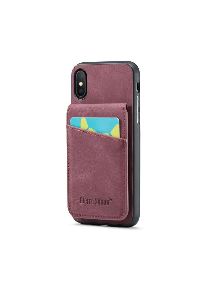 Case For iPhone XR Fierre Shann Crazy Horse Card Holder Back Cover PU Phone Case