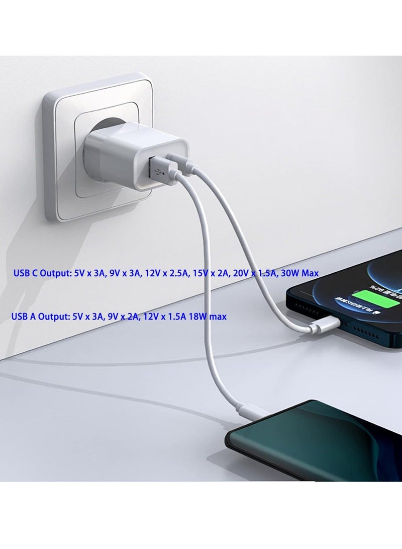 MUNTAQI "Dual Ports Fast Wall Charger – 30W GaN PD USB-C for Phones and Notebooks, Compatible with iPhone, iPad Pro, MacBook Air, Samsung Laptop, S21, and More, 18W USB Port for Second Device – White" - Image 2
