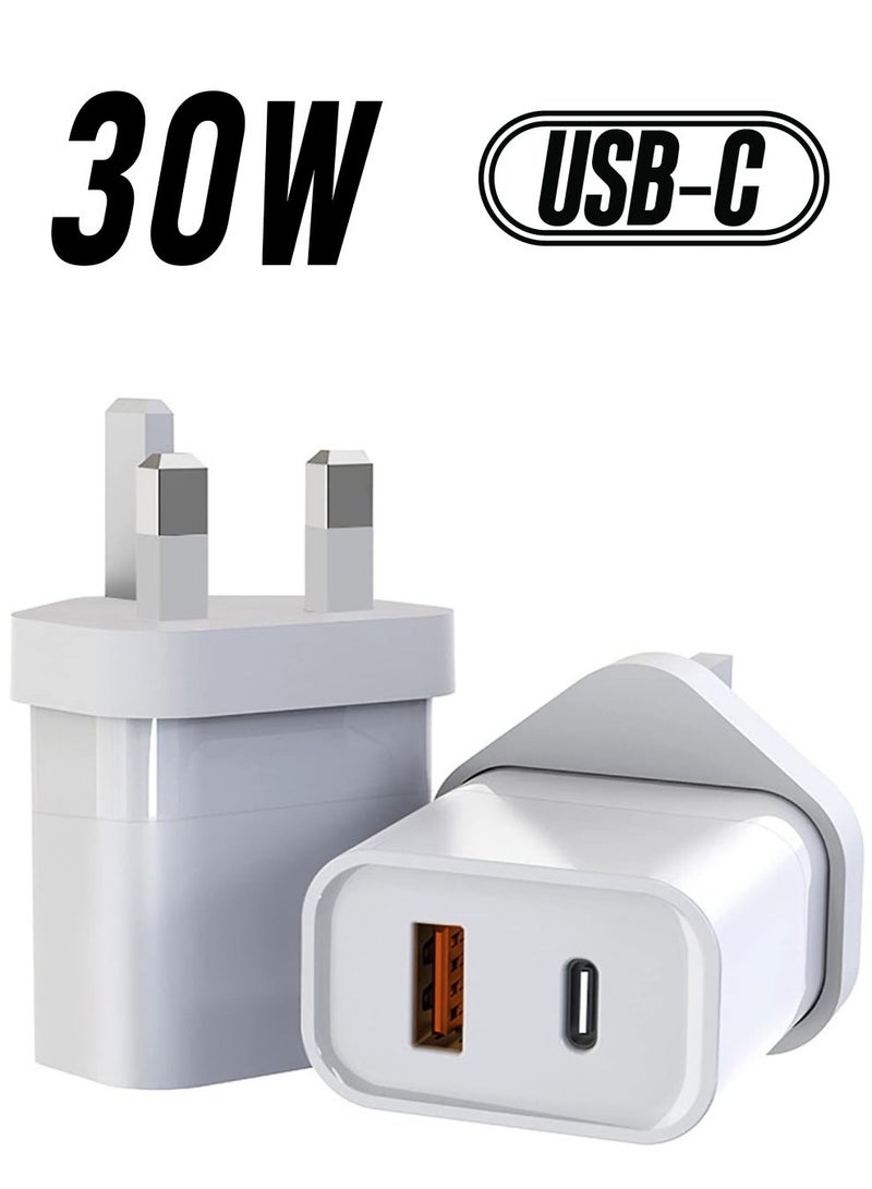 MUNTAQI "Dual Ports Fast Wall Charger – 30W GaN PD USB-C for Phones and Notebooks, Compatible with iPhone, iPad Pro, MacBook Air, Samsung Laptop, S21, and More, 18W USB Port for Second Device – White" - Image 1