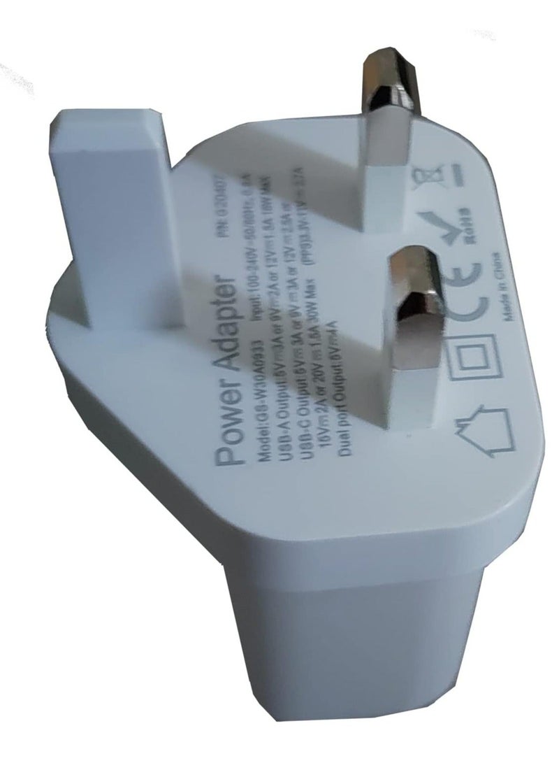 MUNTAQI "Dual Ports Fast Wall Charger – 30W GaN PD USB-C for Phones and Notebooks, Compatible with iPhone, iPad Pro, MacBook Air, Samsung Laptop, S21, and More, 18W USB Port for Second Device – White" - Image 5