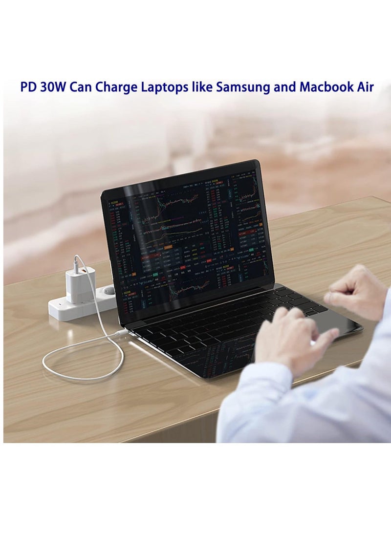 MUNTAQI "Dual Ports Fast Wall Charger – 30W GaN PD USB-C for Phones and Notebooks, Compatible with iPhone, iPad Pro, MacBook Air, Samsung Laptop, S21, and More, 18W USB Port for Second Device – White" - Image 3