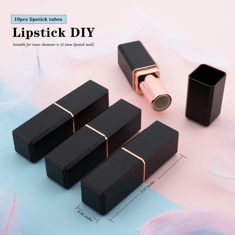 Allwon 10Pcs Black Empty Lipstick Tubes DIY Lip Balm Container (Square Tube) - Image 2