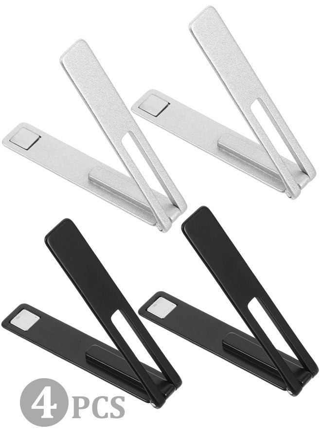4PCS Ultra-Thin Adjustable Metal Phone Kickstand, Durable Mini Foldable Stick-On Back Stand, Universal Portable Phone Holder for All Phones Tablets Mobile Devices Black Silver - Image 1