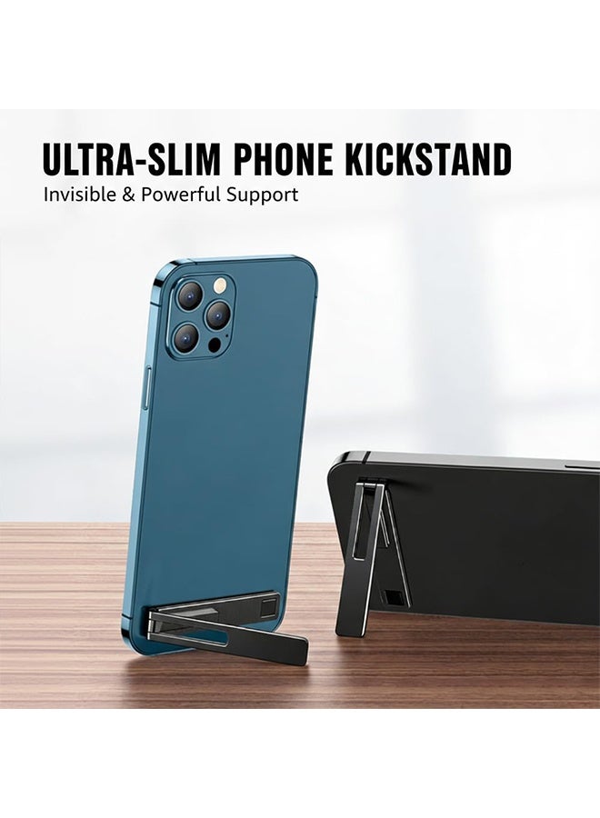 4PCS Ultra-Thin Adjustable Metal Phone Kickstand, Durable Mini Foldable Stick-On Back Stand, Universal Portable Phone Holder for All Phones Tablets Mobile Devices Black Silver - Image 4