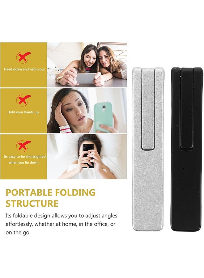 4PCS Ultra-Thin Adjustable Metal Phone Kickstand, Durable Mini Foldable Stick-On Back Stand, Universal Portable Phone Holder for All Phones Tablets Mobile Devices Black Silver - Image 3