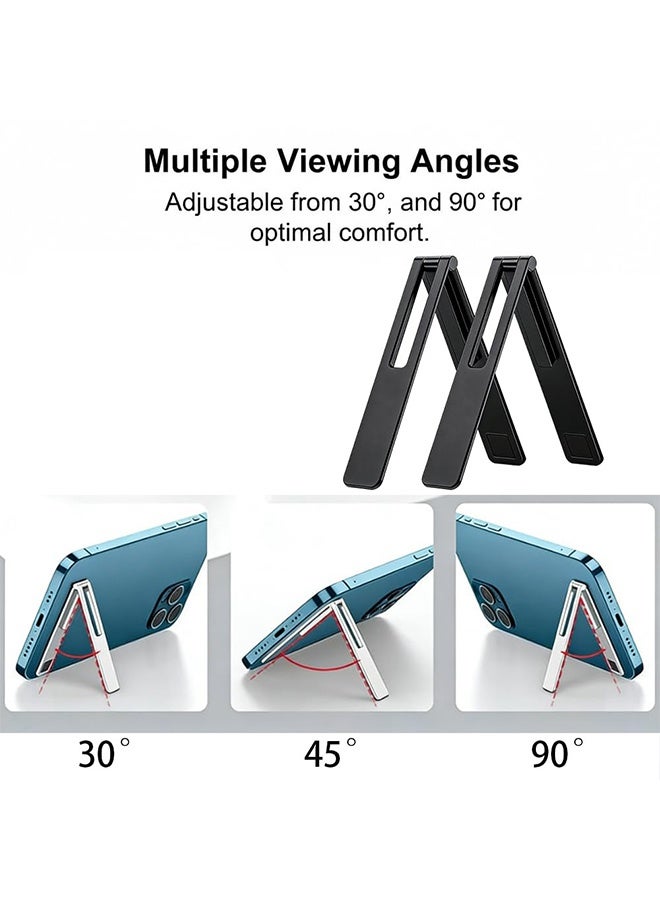 4PCS Ultra-Thin Adjustable Metal Phone Kickstand, Durable Mini Foldable Stick-On Back Stand, Universal Portable Phone Holder for All Phones Tablets Mobile Devices Black Silver - Image 2
