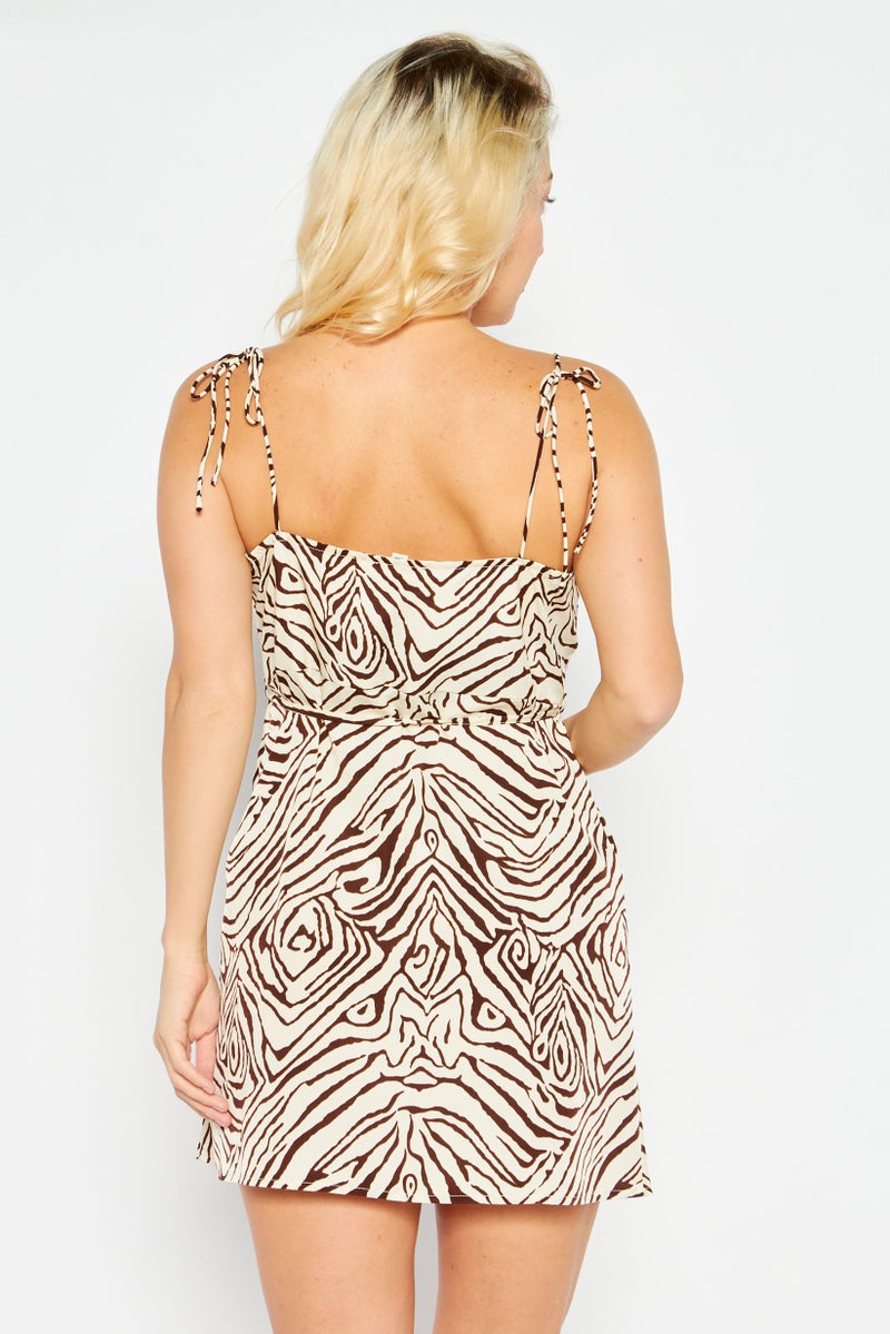 Endless Blu Women Allover Printed Mini Dress, Beige - Image 2