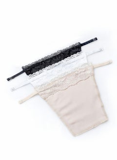 Y&D 3Pcs Lady Lace Clip-on Mock Camisole Exposure Proof Bra Insert Anti Peep Invisible Lace Overlay Modesty Panel Vest for Women (Black White Flesh)  - Image 1