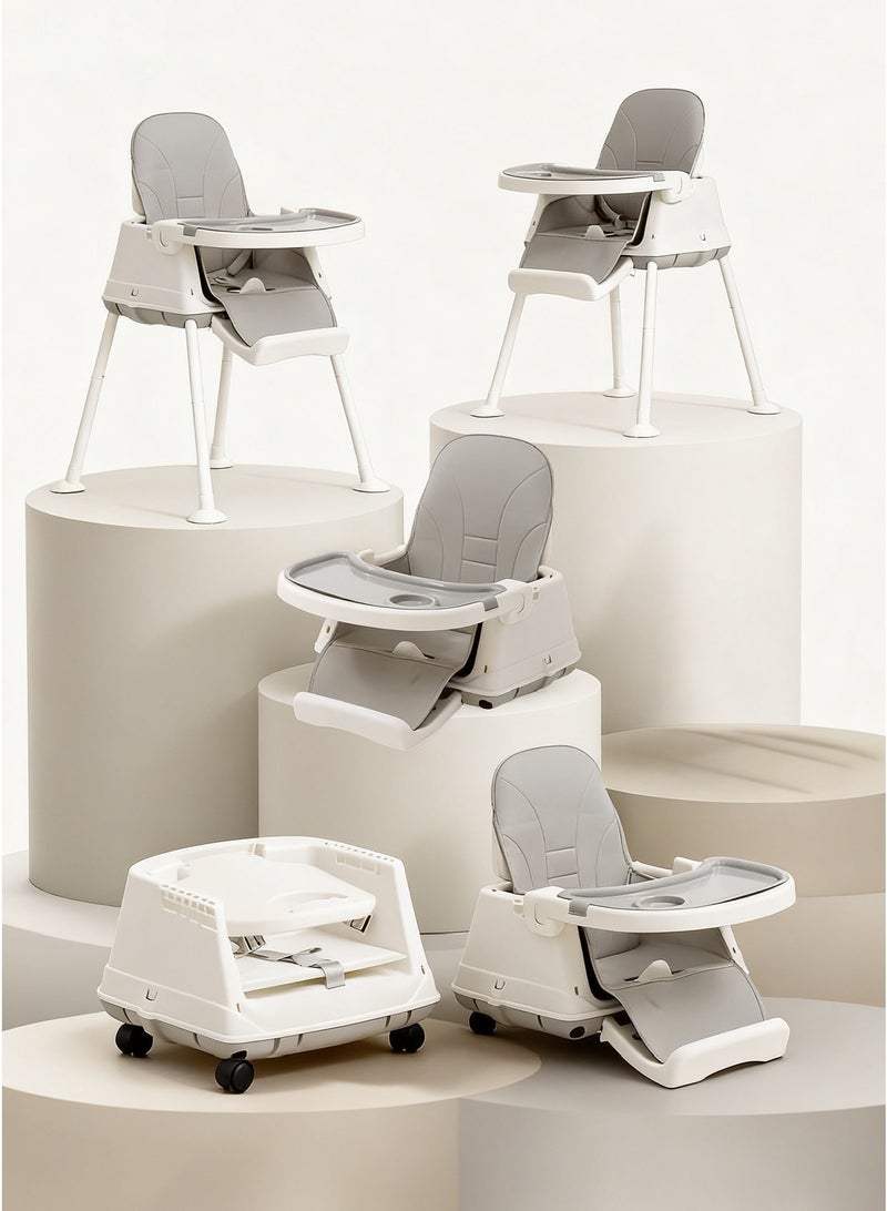 AL-WAHA AL-ZHABIA 4-in-1 Multi-Function Baby High Chair with Adjustable Height and Footrest | Double-Layer Food Tray, 360° Wheels & Safety Belt | Infant Feeding Chair for Babies 6 Months to 3 Years (Gray) - Image 1