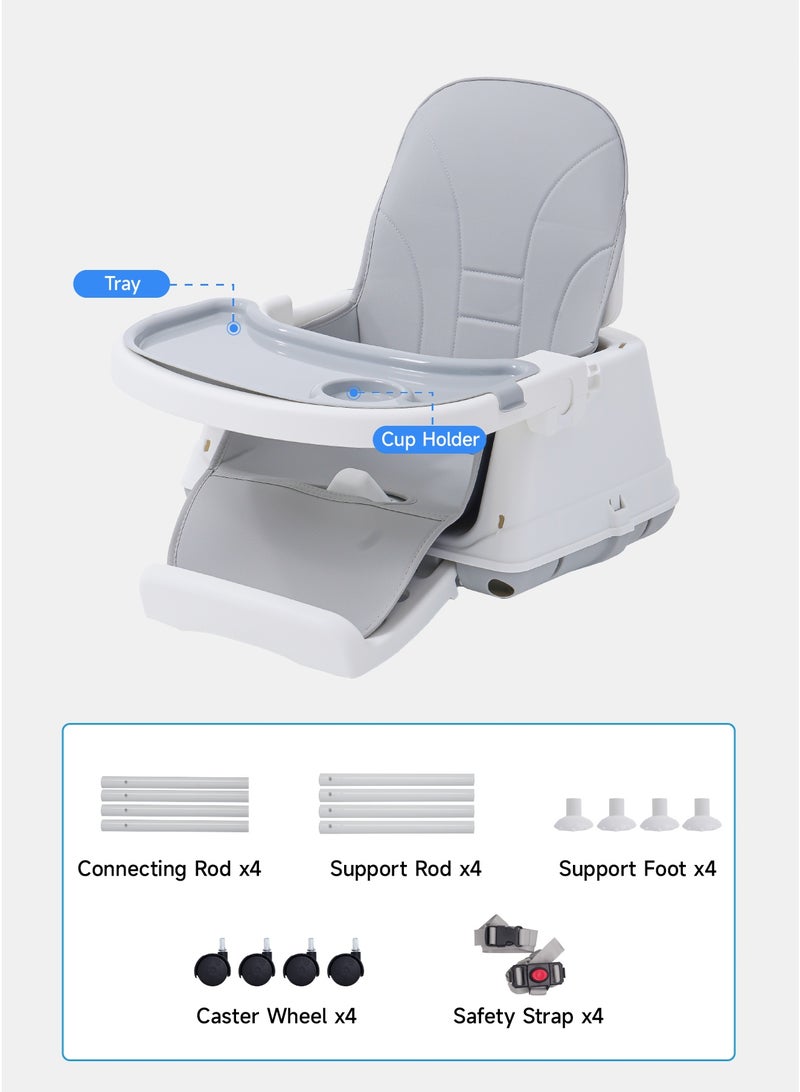 AL-WAHA AL-ZHABIA 4-in-1 Multi-Function Baby High Chair with Adjustable Height and Footrest | Double-Layer Food Tray, 360° Wheels & Safety Belt | Infant Feeding Chair for Babies 6 Months to 3 Years (Gray) - Image 4