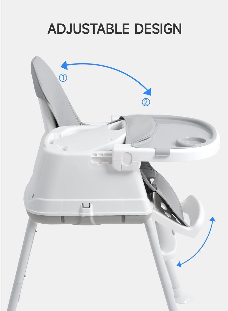 AL-WAHA AL-ZHABIA 4-in-1 Multi-Function Baby High Chair with Adjustable Height and Footrest | Double-Layer Food Tray, 360° Wheels & Safety Belt | Infant Feeding Chair for Babies 6 Months to 3 Years (Gray) - Image 2
