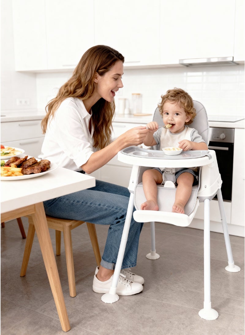 AL-WAHA AL-ZHABIA 4-in-1 Multi-Function Baby High Chair with Adjustable Height and Footrest | Double-Layer Food Tray, 360° Wheels & Safety Belt | Infant Feeding Chair for Babies 6 Months to 3 Years (Gray) - Image 5