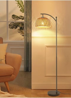 fashionhome Classic Design Rattan Handwoven Lamp Shade Tall Standing Floor Lamp with Foot Switch Industrial Wicker Floor Lamp for Bedroom Living Room Home Office Decoration  - Image 1