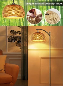 fashionhome Classic Design Rattan Handwoven Lamp Shade Tall Standing Floor Lamp with Foot Switch Industrial Wicker Floor Lamp for Bedroom Living Room Home Office Decoration  - Image 3