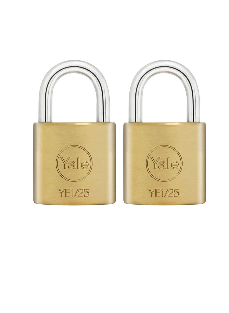 ييل Yale YE1 / 25/113/2 قفل نحاسي ، 25 مم ، عبوة من قطعتين ، مناسبة لخزائن الصالة الرياضية والأمتعة - Image 1