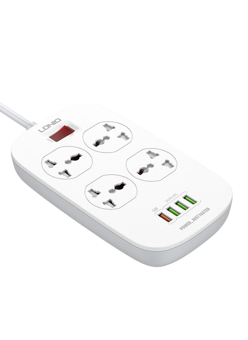 إل دينو - مشترك LDNIO SC4407 مع 4 منافذ طاقة و4 منافذ USB – قدرة 2500 واط – حماية من الحمل الزائد – كابل 2 متر – تصميم مقاوم للاشتعال-ابيض - Image 1