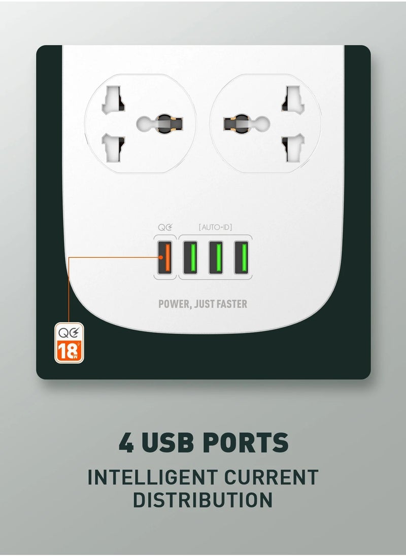 إل دينو - مشترك LDNIO SC4407 مع 4 منافذ طاقة و4 منافذ USB – قدرة 2500 واط – حماية من الحمل الزائد – كابل 2 متر – تصميم مقاوم للاشتعال-ابيض - Image 1