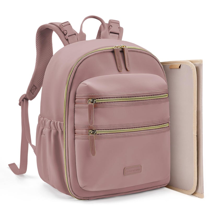 موممور mommore Neoprene Diaper Bag Backpack Small Baby Bag Travel Mini Diaper Backpack for Newborn with Insulated Pockets (Dark Pink) - Image 1