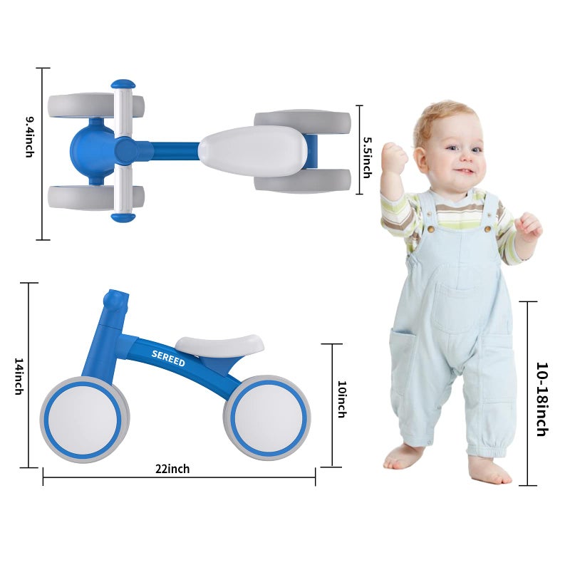 SEREED Baby Balance Bike for 1 Year Old Boys Girls 12-24 Month, 4 Wheels Toddler First Bike, First Birthday Gifts (Blue New) - Image 4