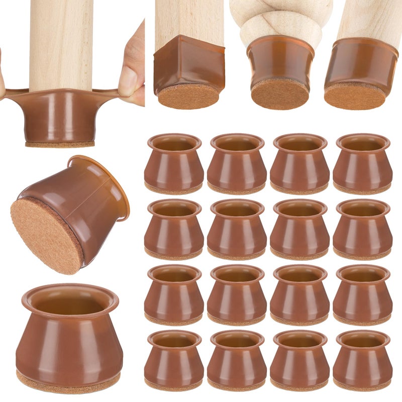 Aneaseit Chair Leg Floor Protectors 16 pcs Brown Felt Bottom Silicone Pads for Hardwood Floors Furniture Feet Rubber Caps for Chairs Large