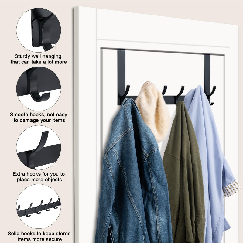 BOOMIBOO Over The Door Hooks, Sturdy Door Hanger, Towel Rack Towel Hooks for Bathroom 12 Hooks Large Over The Door for Bathroom, Bedroomï¼ŒKitchen - Image 3