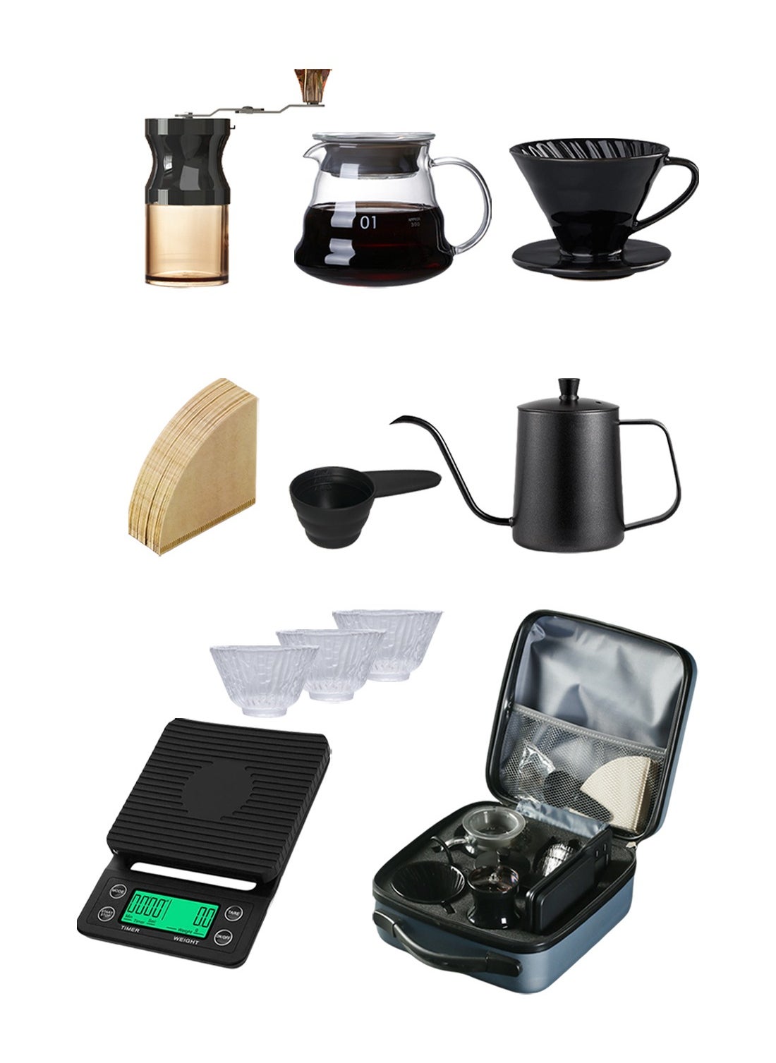 10-Piece V60 Coffee Set Drip Coffee Maker Set With Portable Travel Bag 